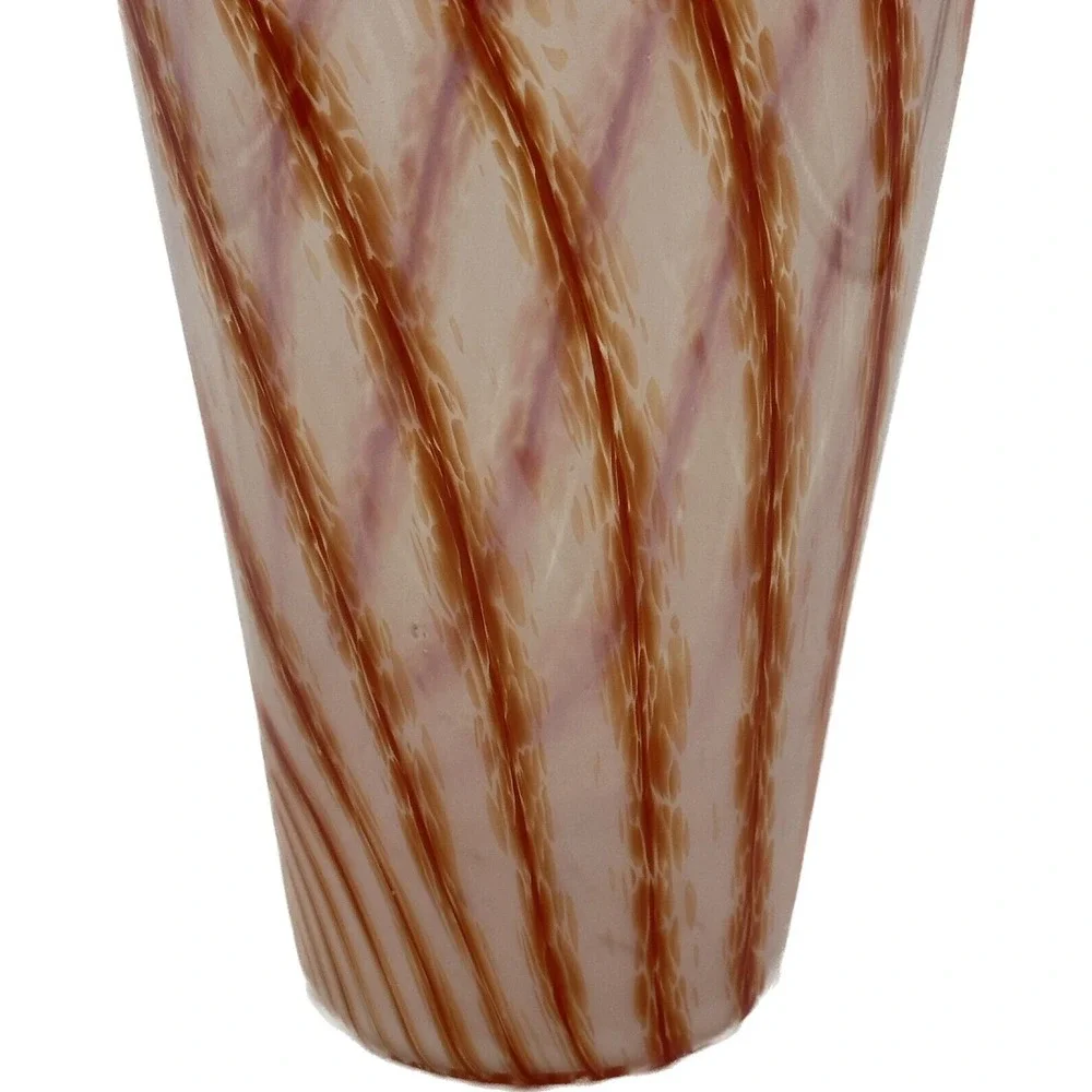 Vtg MCM Art Glass Vase White Burnt‎ Orange Swirl Design Opaline? 12